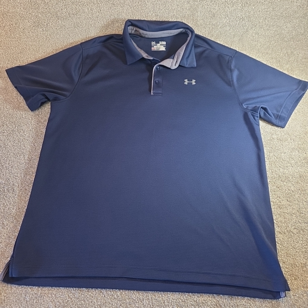 Mens Under Armour HeatGear Performance Polo Shirt XL Navy Blue Stripes Golf